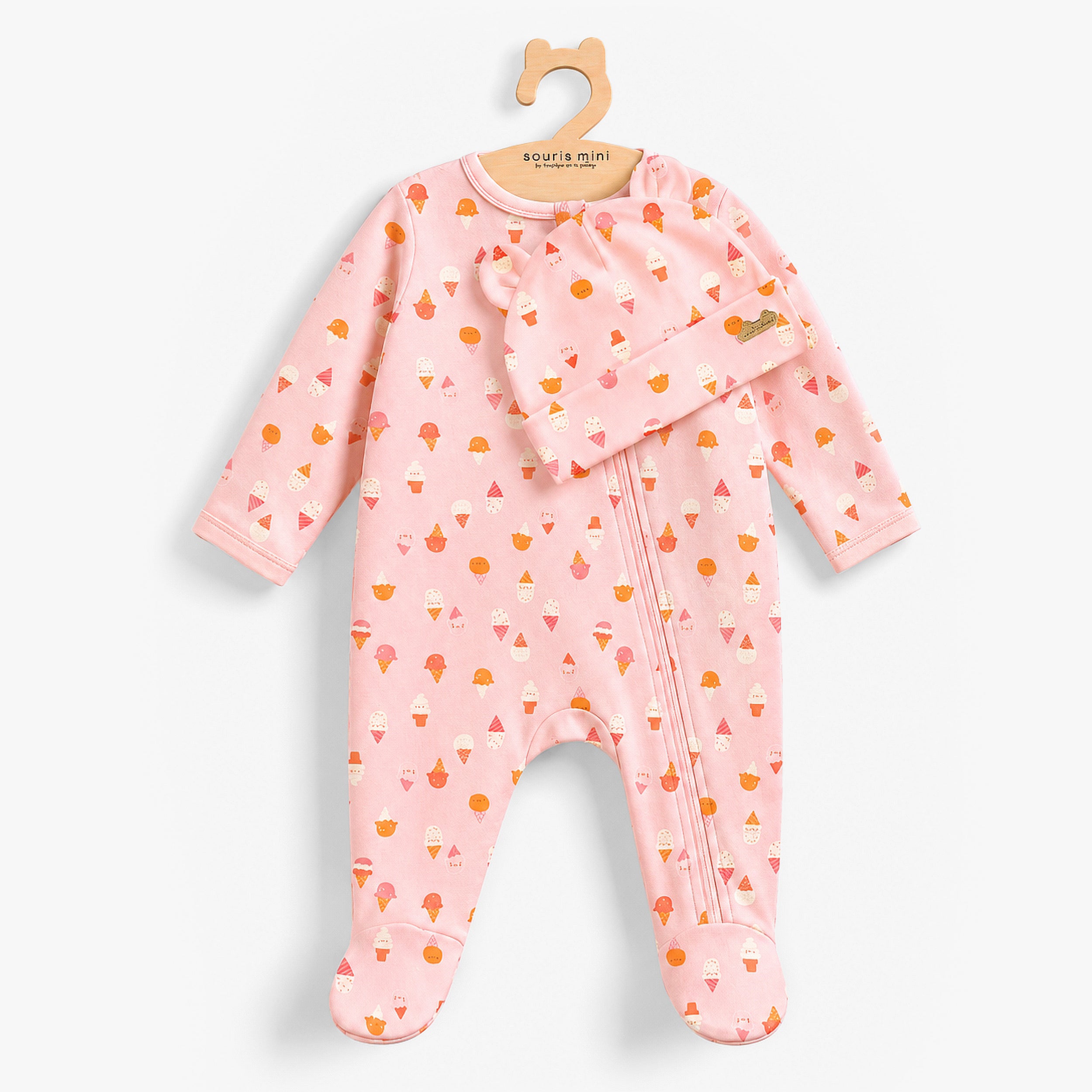 Pyjama à pieds rose à motifs de crème glacée, bébé naissance - Souris Mini