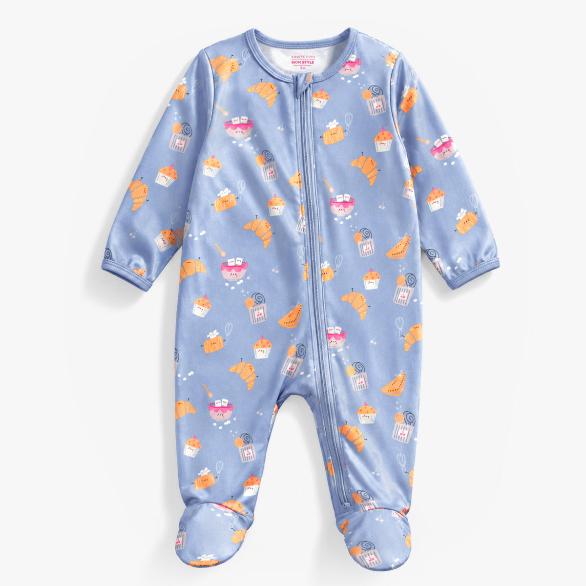 Pyjama une pièce bleu à motifs de croissants, bébé - Souris Mini