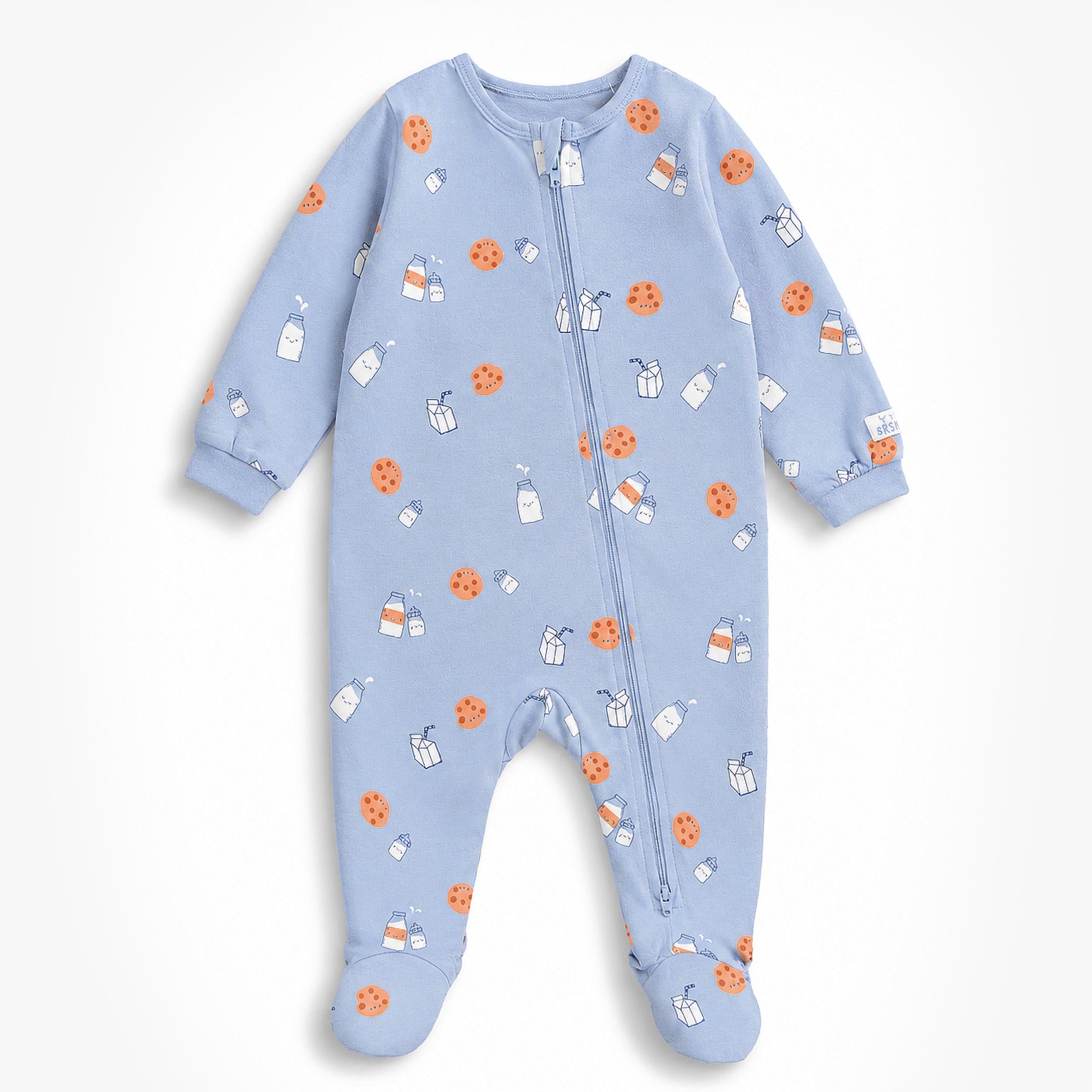 Pyjama une pièce bleu à petits motifs, bébé - Souris Mini