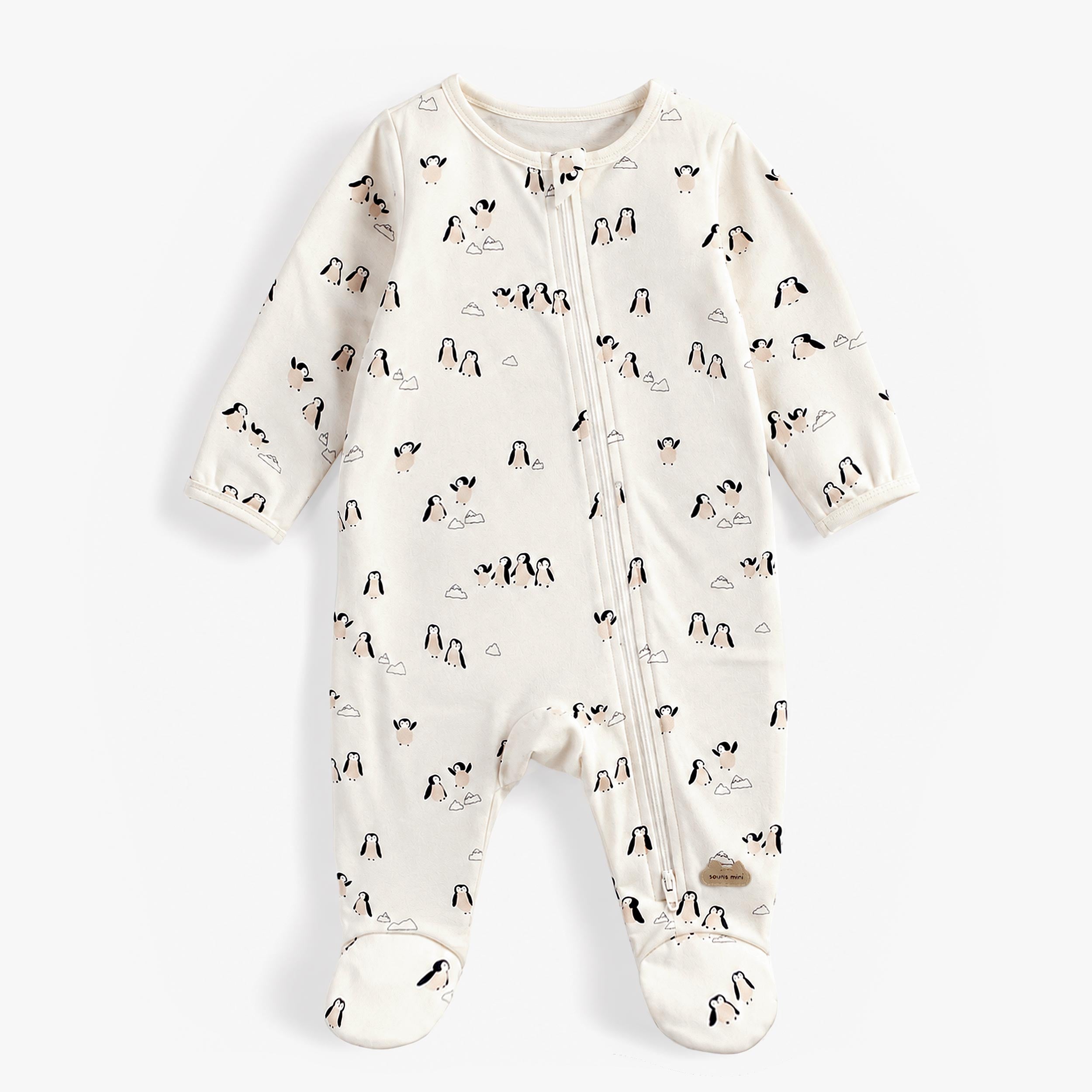 Pyjama une pièce crème à imprimé de pingouins, naissance - Souris Mini