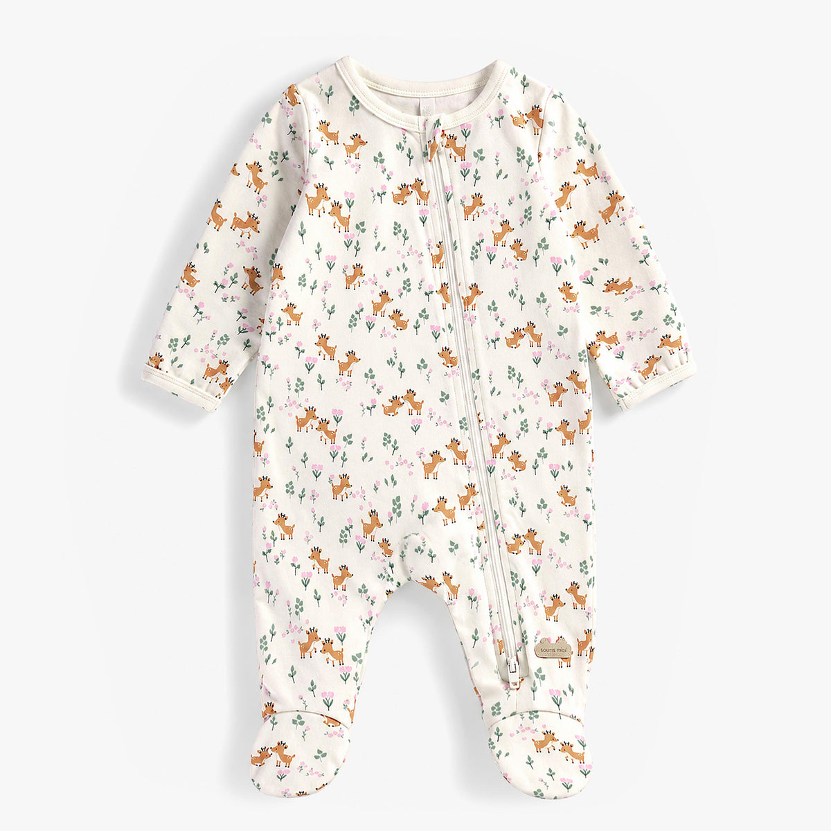 Pyjama une pièce crème à imprimé de faons et de fleurs, naissance - Souris Mini