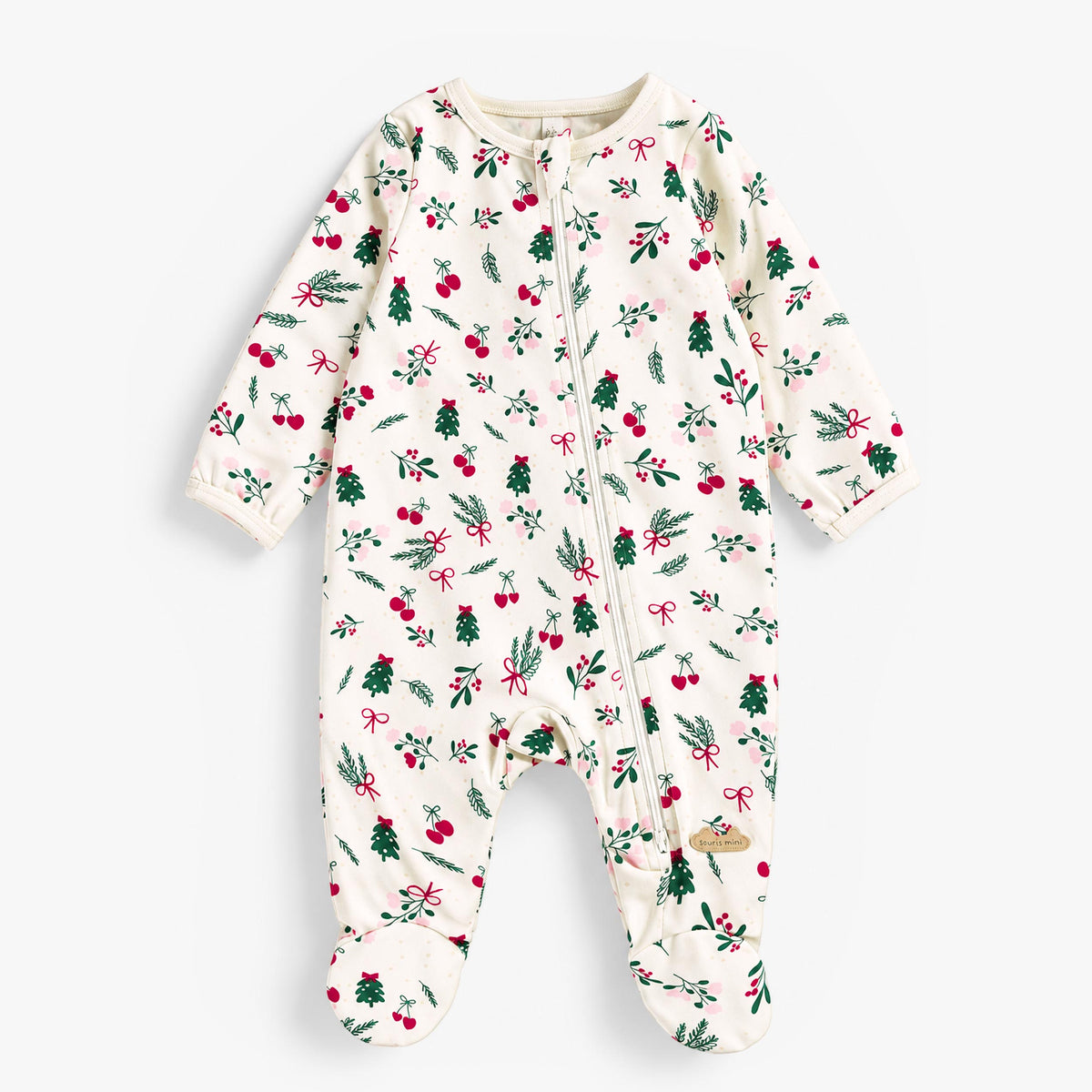 Pyjama une pièce crème à motifs des Fêtes, naissance - Souris Mini