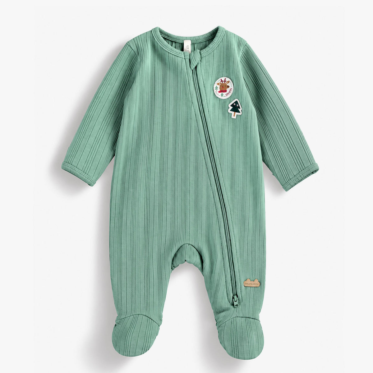 Pyjama une pièce vert à motifs des Fêtes, naissance - Souris Mini