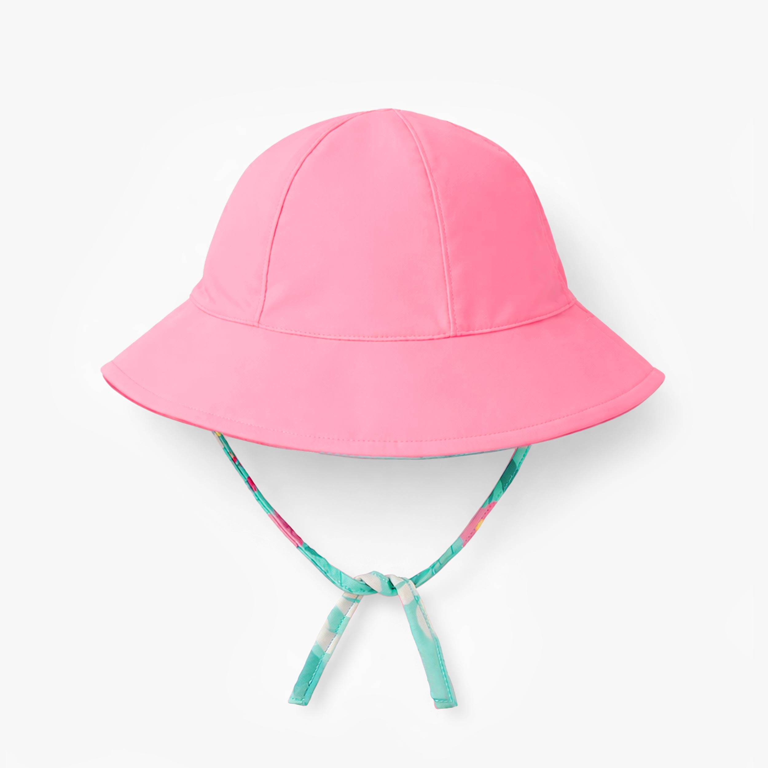 Revers du chapeau de soleil réversible turquoise à motif floral, bébé