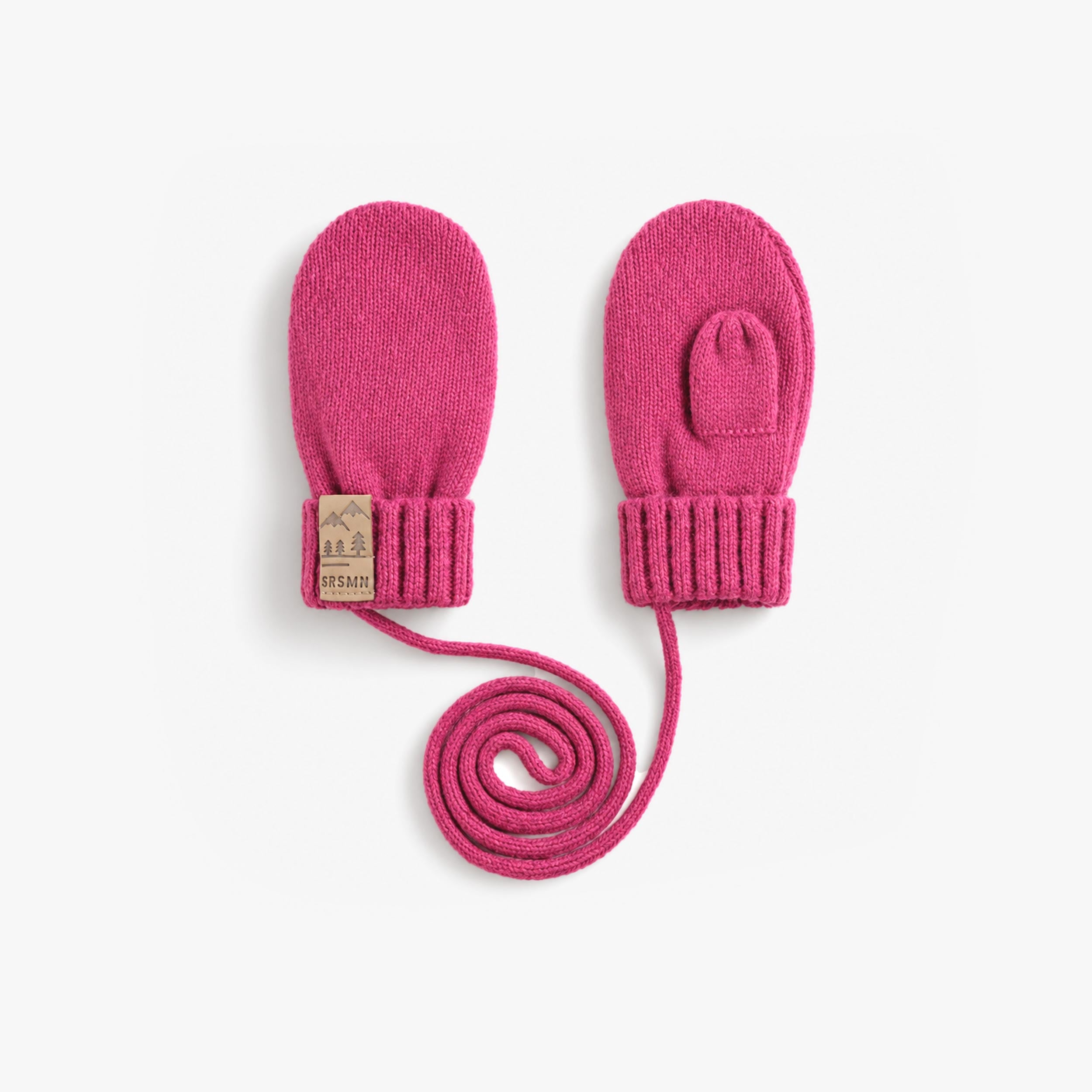 Mitaines roses en tricot avec cordon, bébé