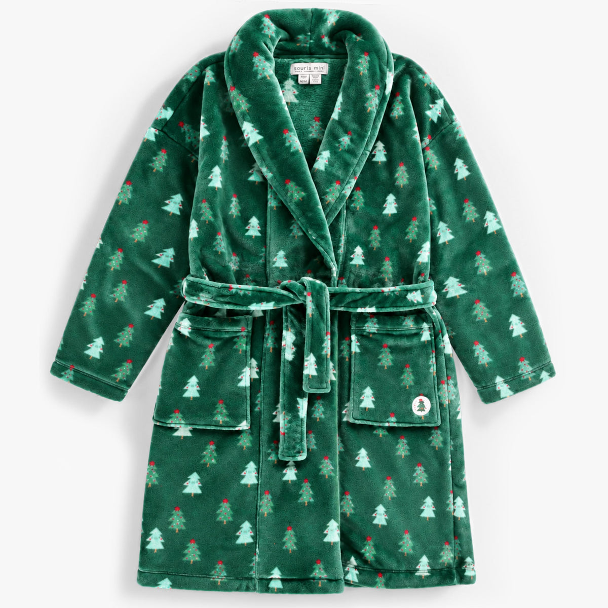 Robe de chambre vert forêt en peluche à motifs de sapins, adulte - Souris MIni