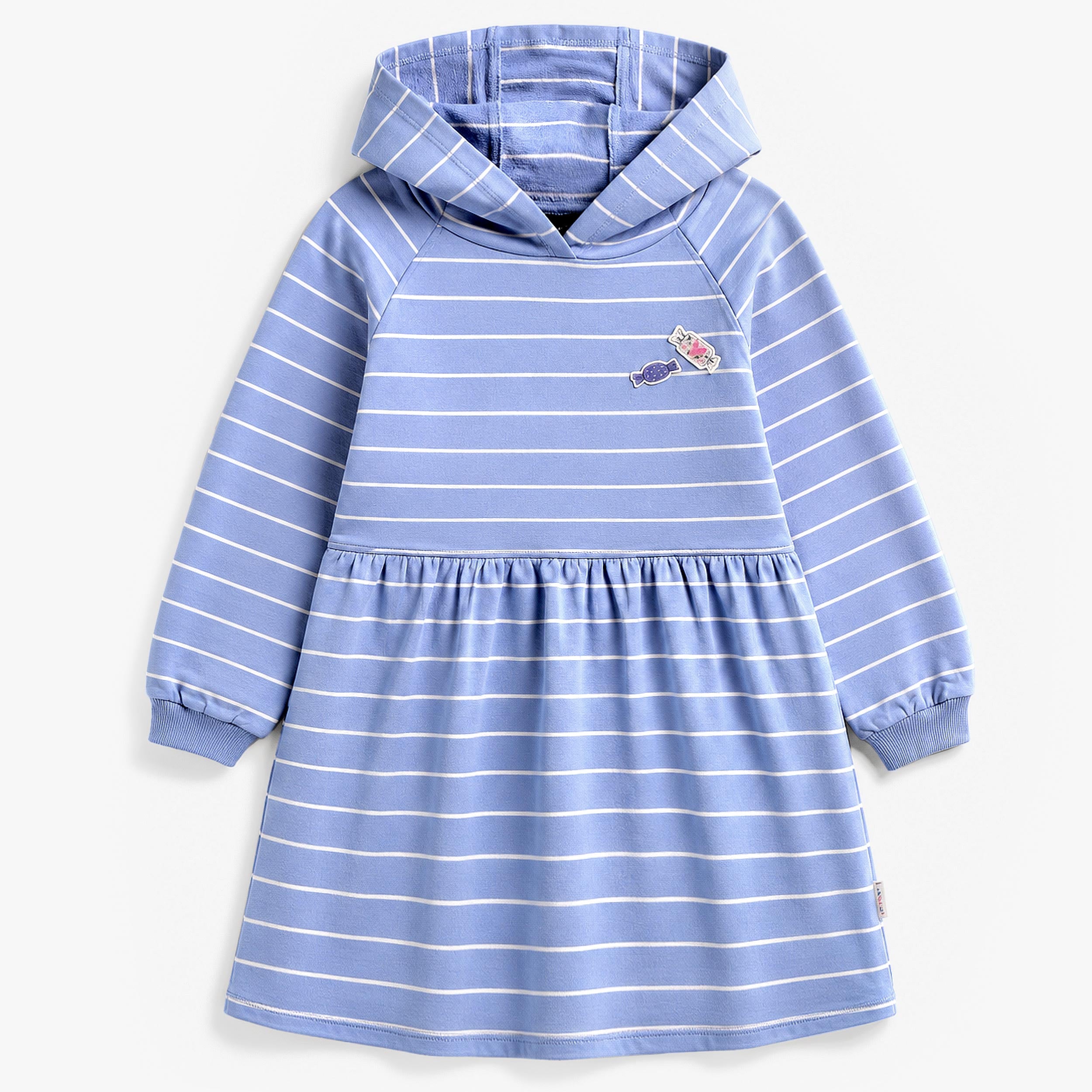 Robe bleu pâle rayée à capuchon avec écusson, enfant fille - Souris Mini

