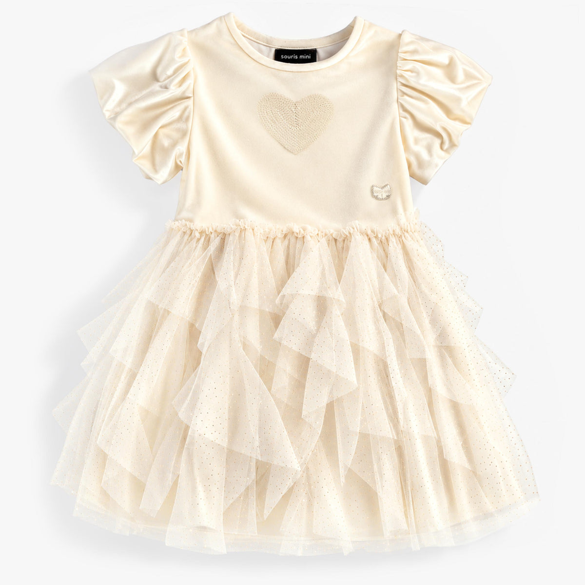 Robe crème en velours et tulle des Fêtes, enfant fille - Souris Mini