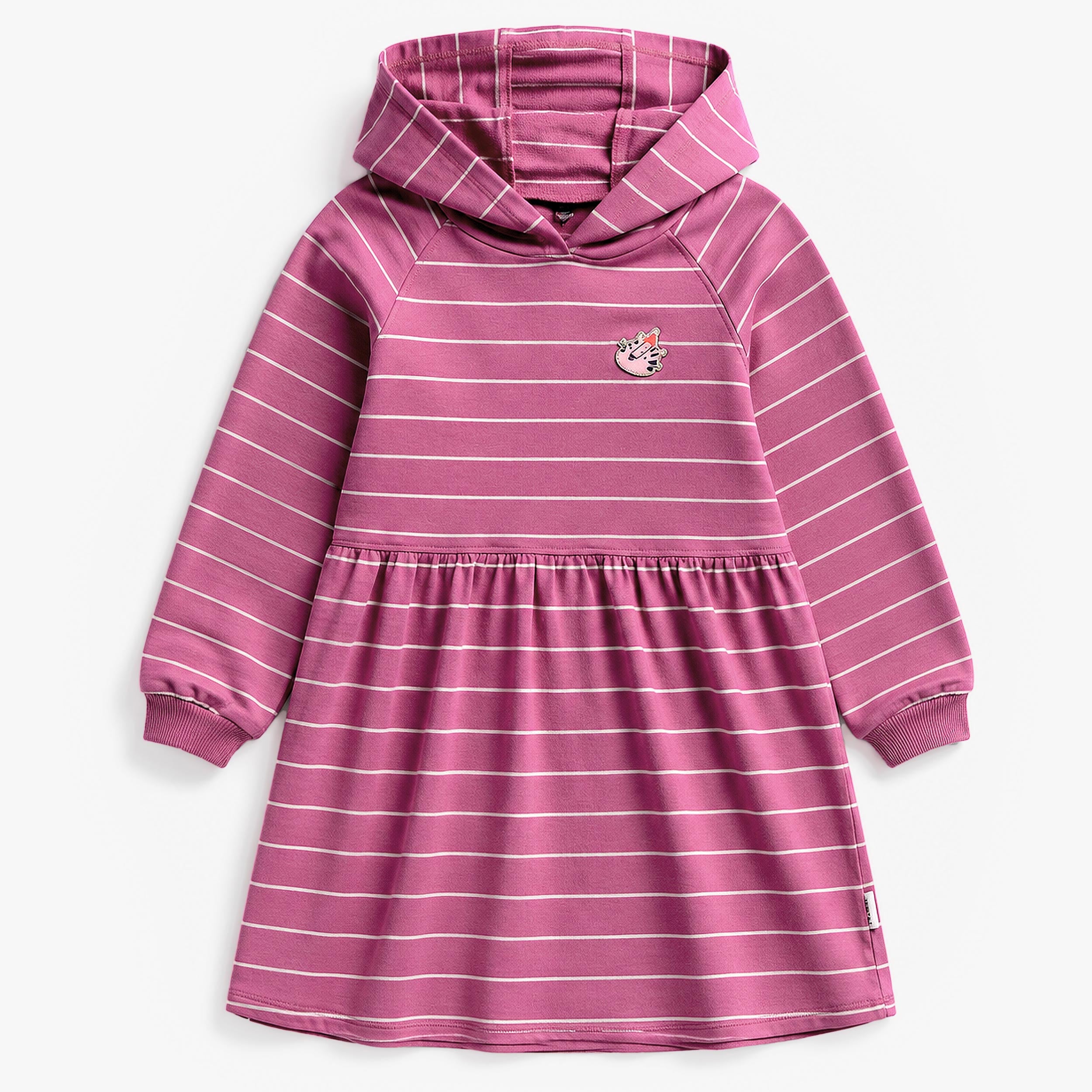 Robe mauve rayée à capuchon avec écusson, enfant fille - Souris Mini