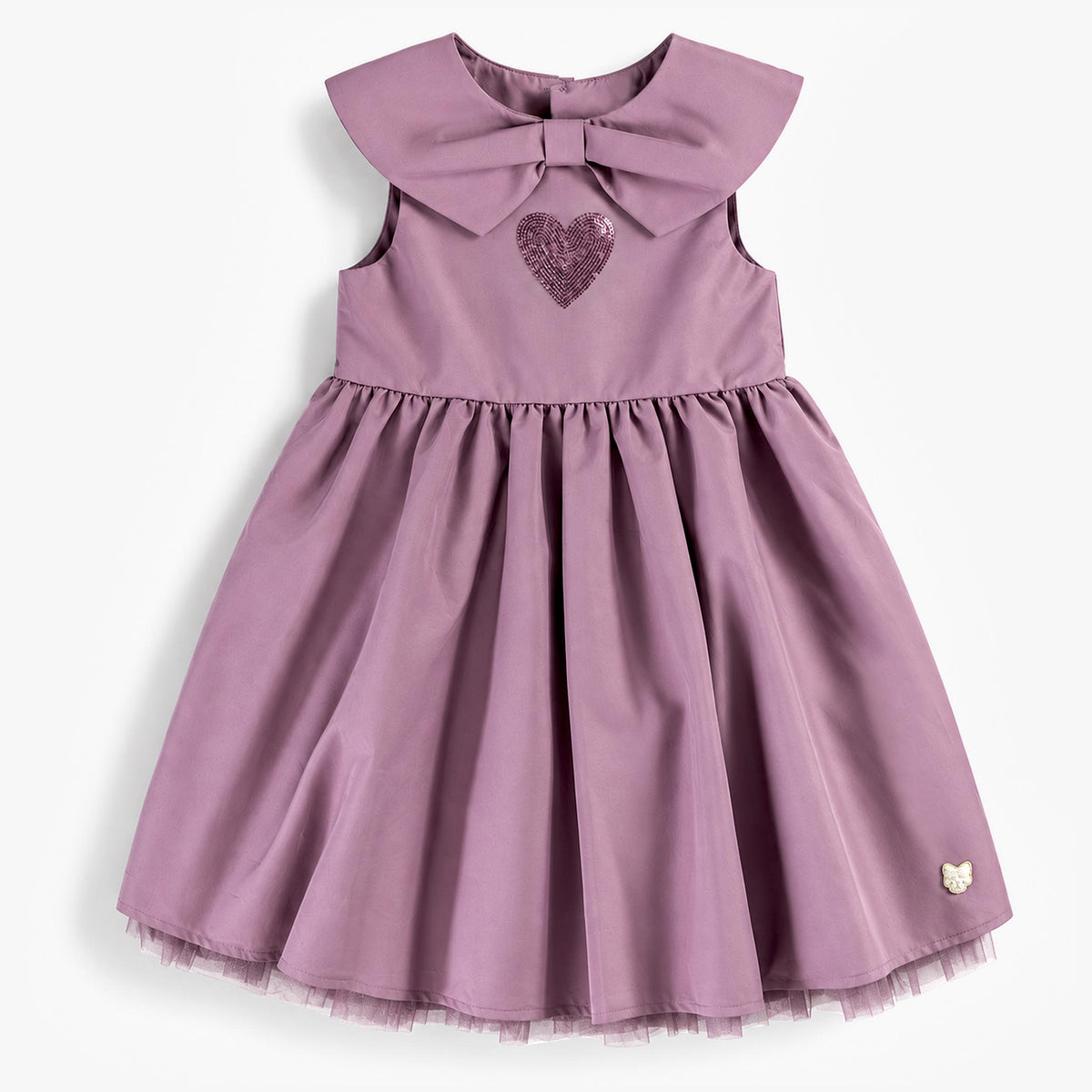 Robe rose avec col à boucle et cœur à paillettes, enfant fille - Souris Mini