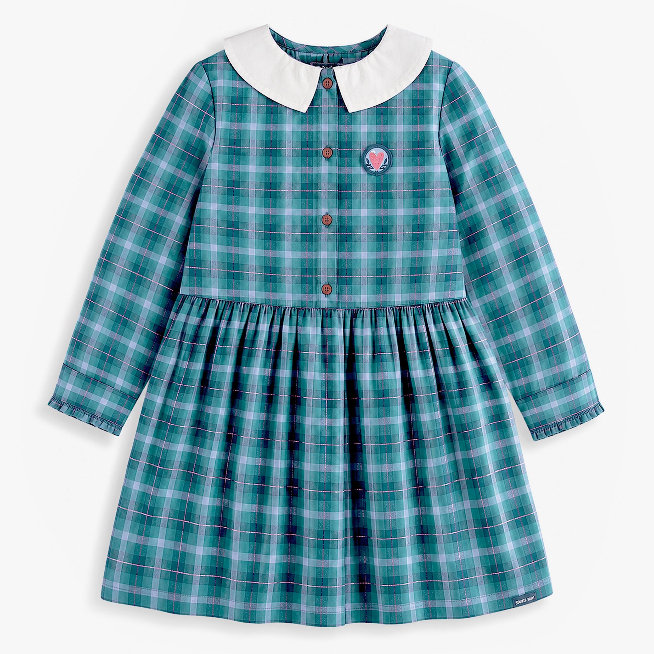 Robe turquoise à carreaux en flanelle, enfant - Souris Mini