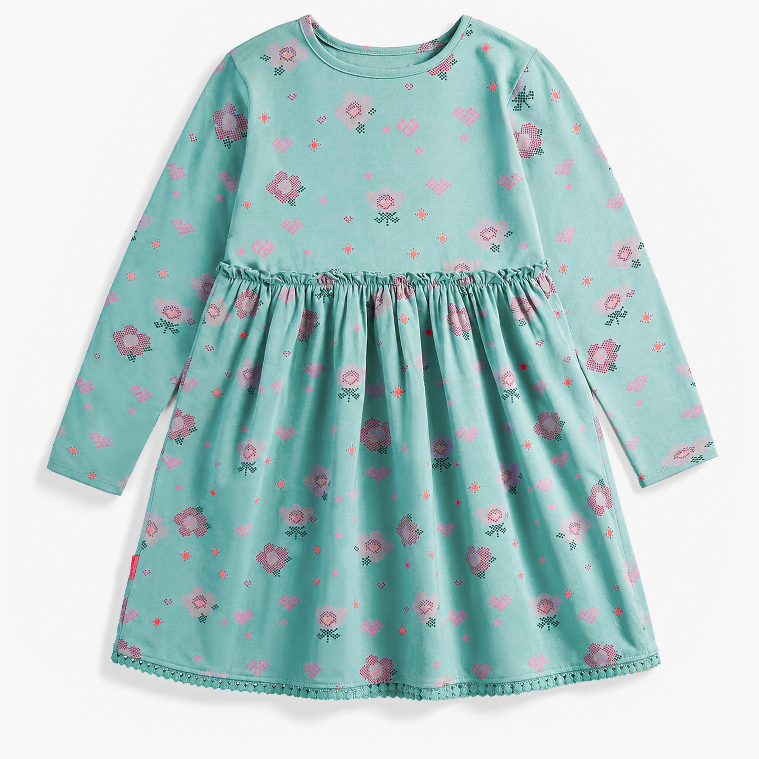 Robe turquoise à imprimé floral en jersey extensible, enfant fille -Souris Mini