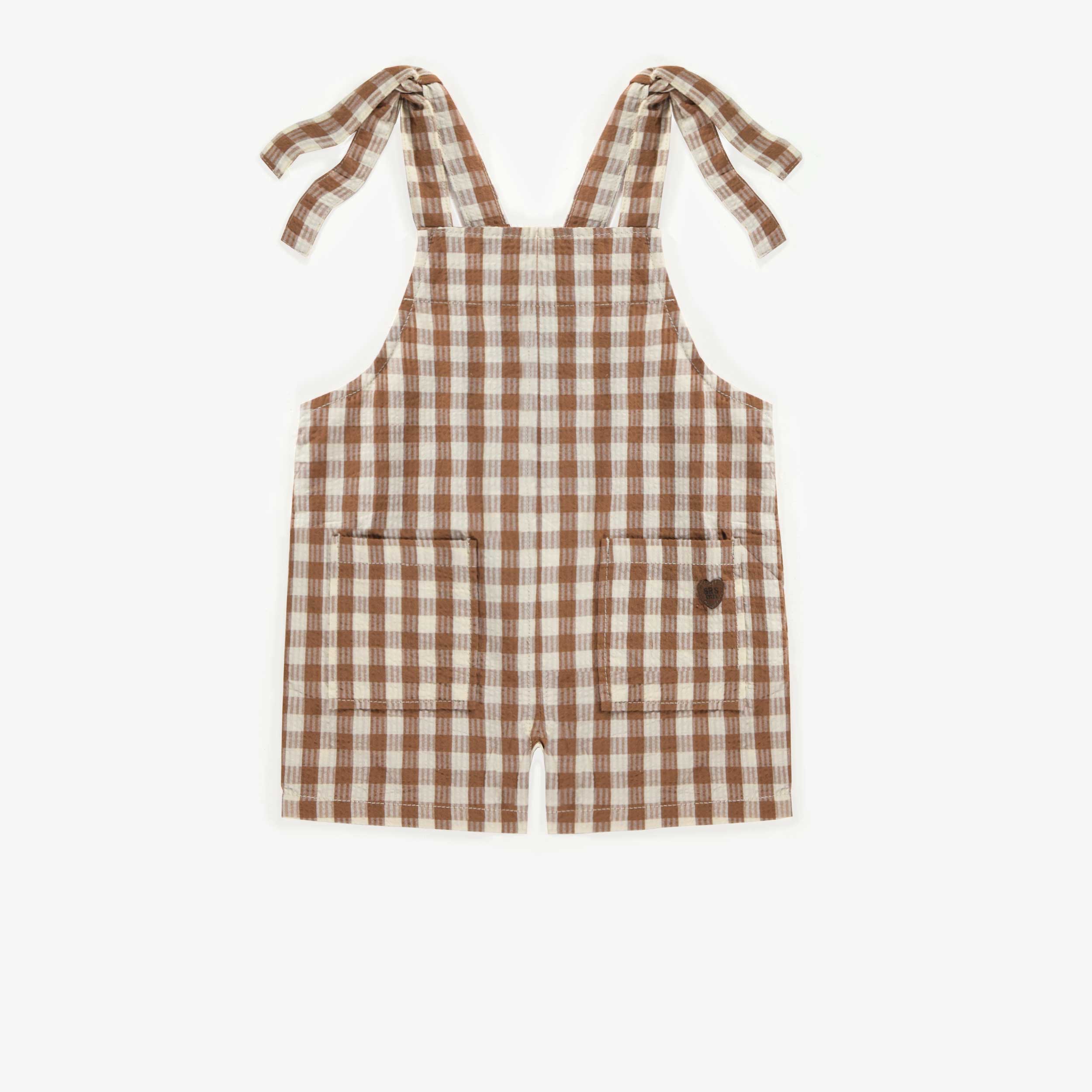 Brown plaid overall in cotton, baby