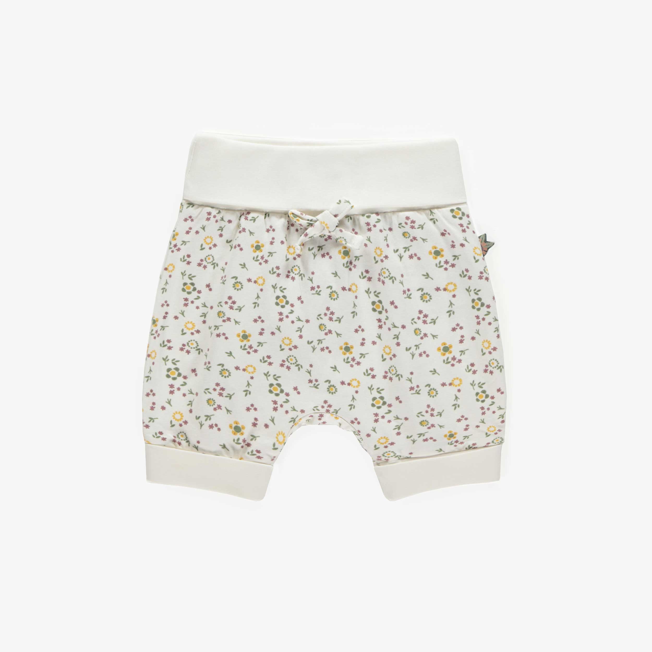 Short évolutif crème avec petites fleurs en coton extensible, bébé