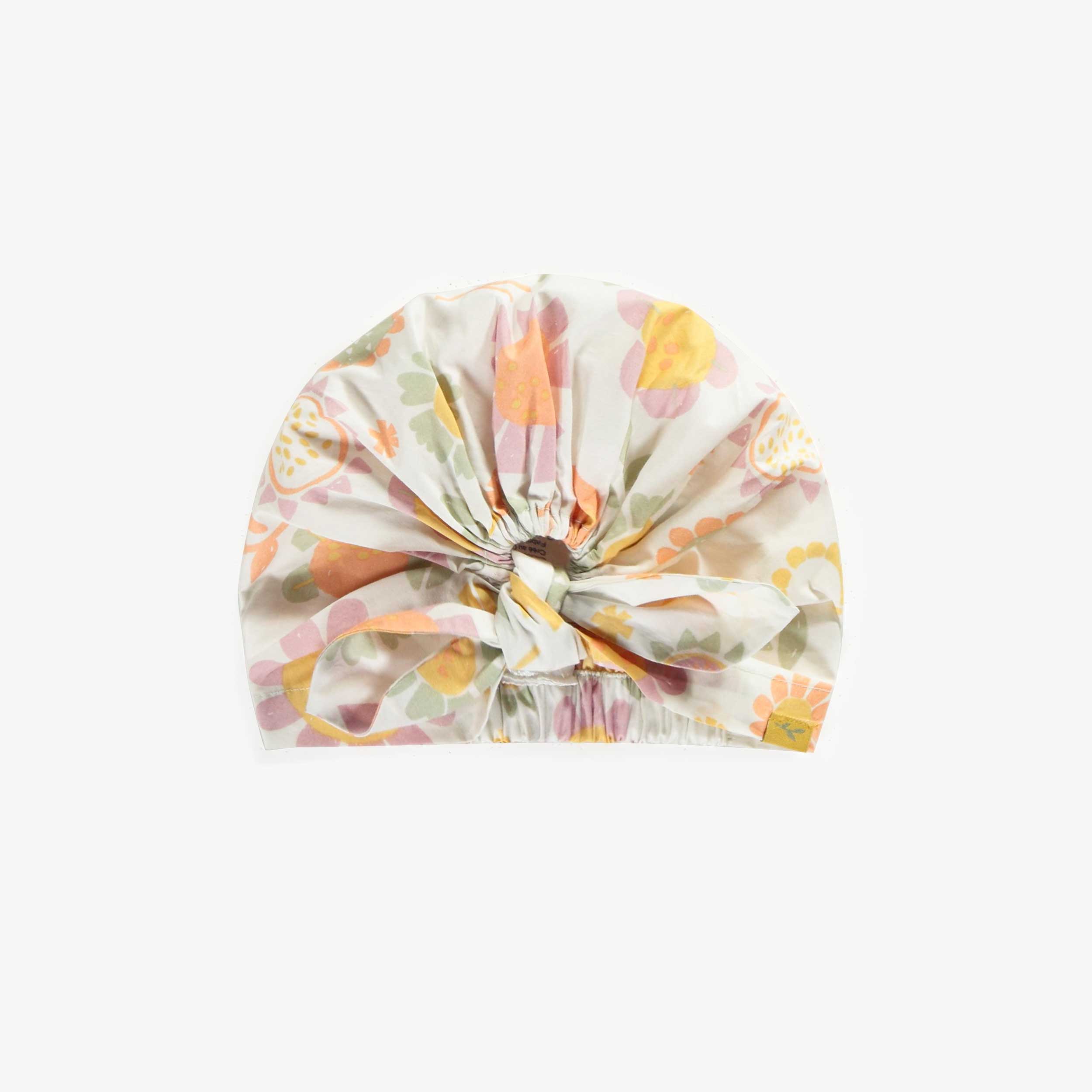 Bonnet avec noeud crème avec fleurs colorés, bébé