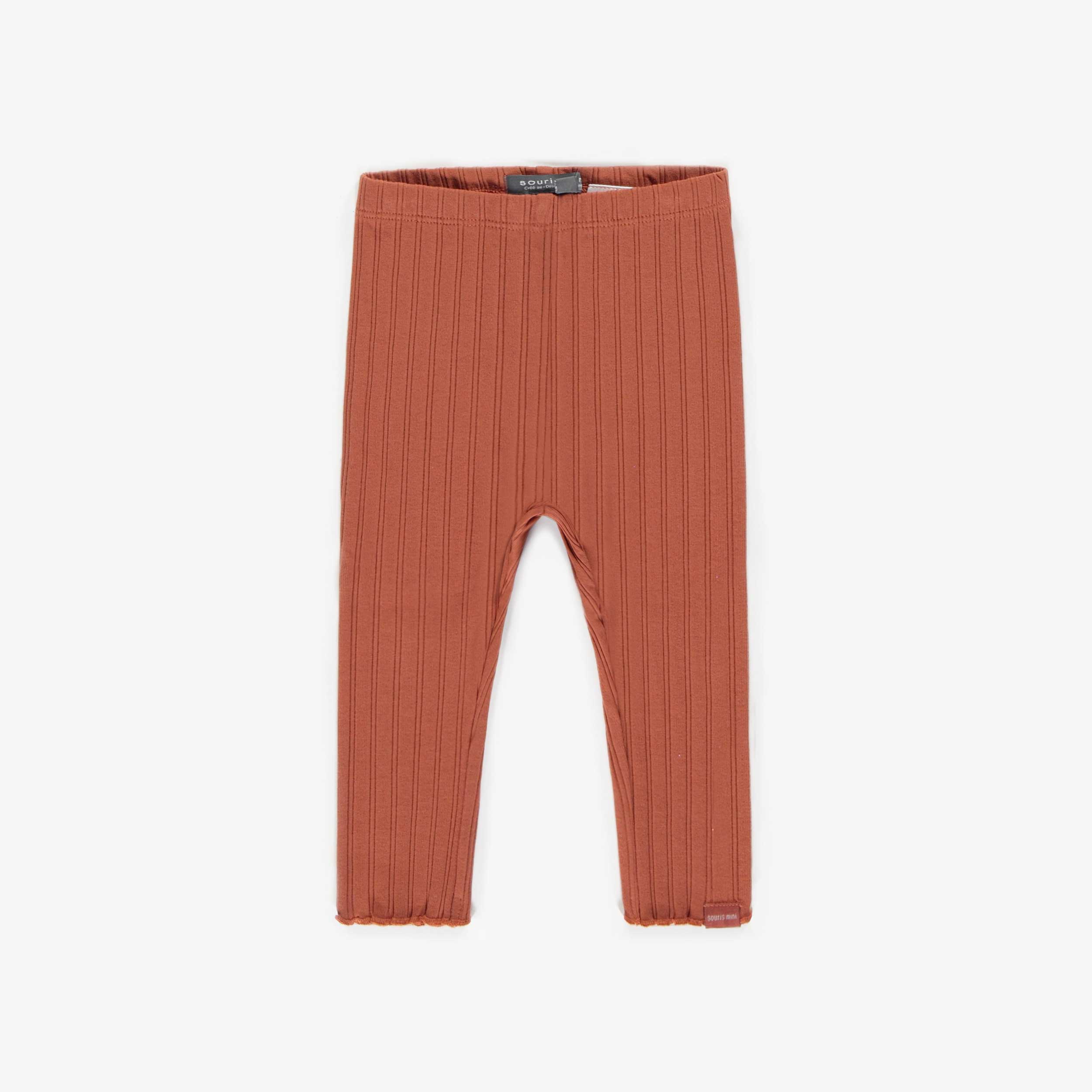Legging long rouille pâle en tricot côtelé irrégulier, bébé
