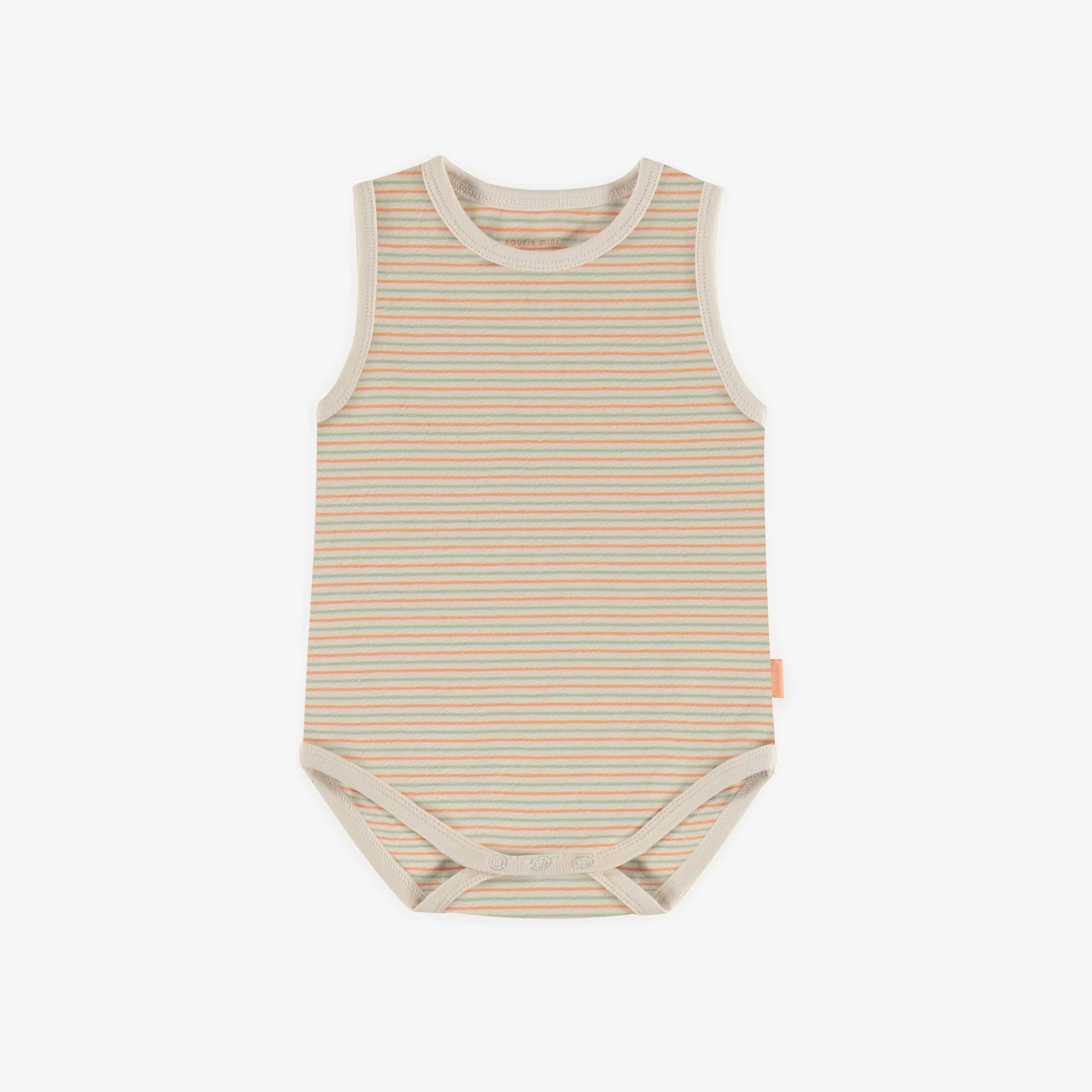 Cache-couche camisole rayé orange et vert en jersey extensible, bébé