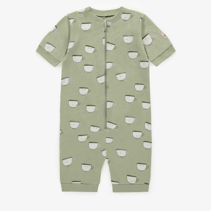 Pyjama vert une pièce avec tasses en coton, enfant || Green one piece pajama with cups in cotton, child