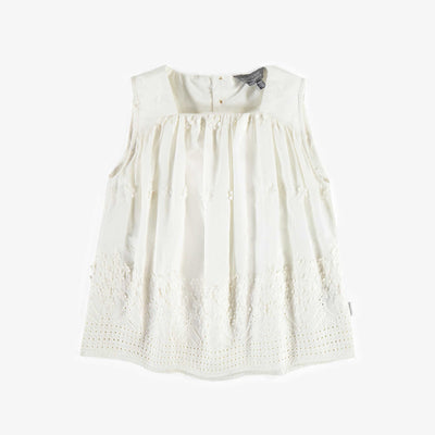 Camisole crème avec broderies en voile de coton, enfant || Cream tank top with embroideries in cotton veil, child