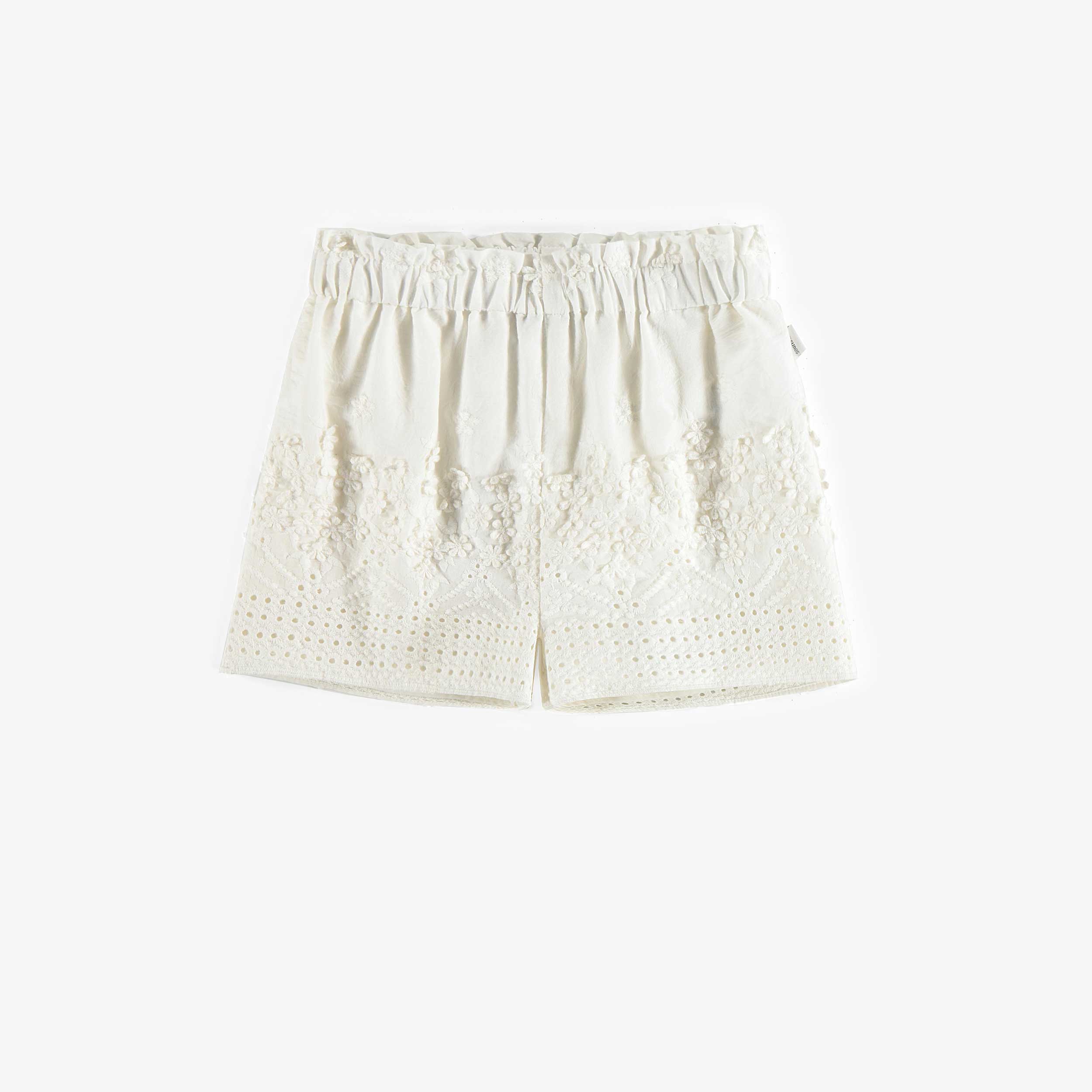 Cream embroidered short in cotton veil, child