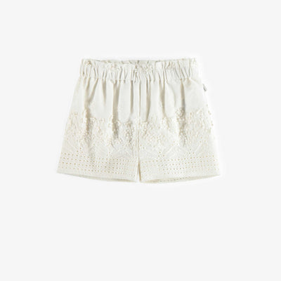 Short crème avec broderies en voile de coton, enfant || Cream embroidered short in cotton veil, child