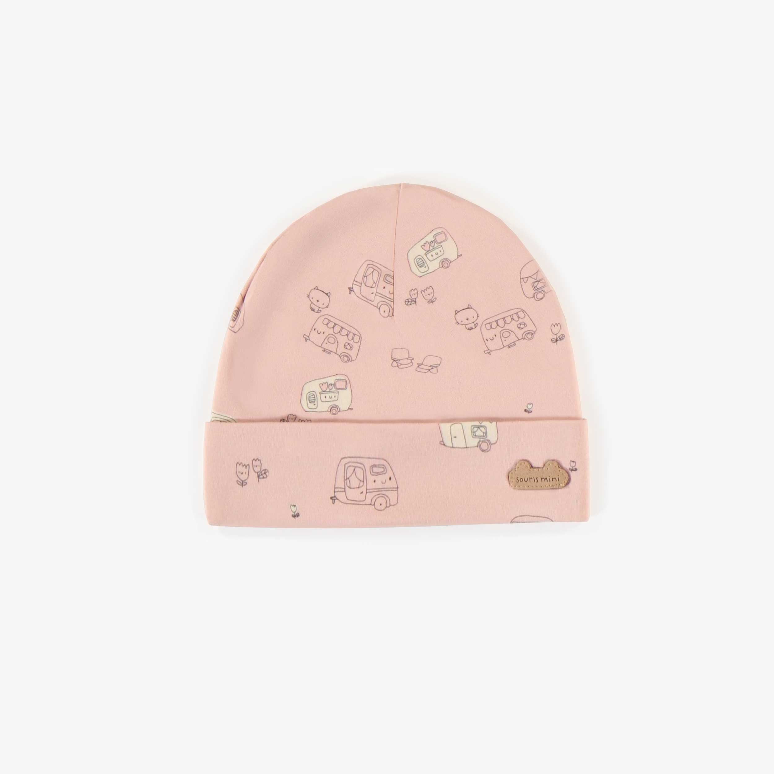 Pink patterned hat in organic cotton, newborn