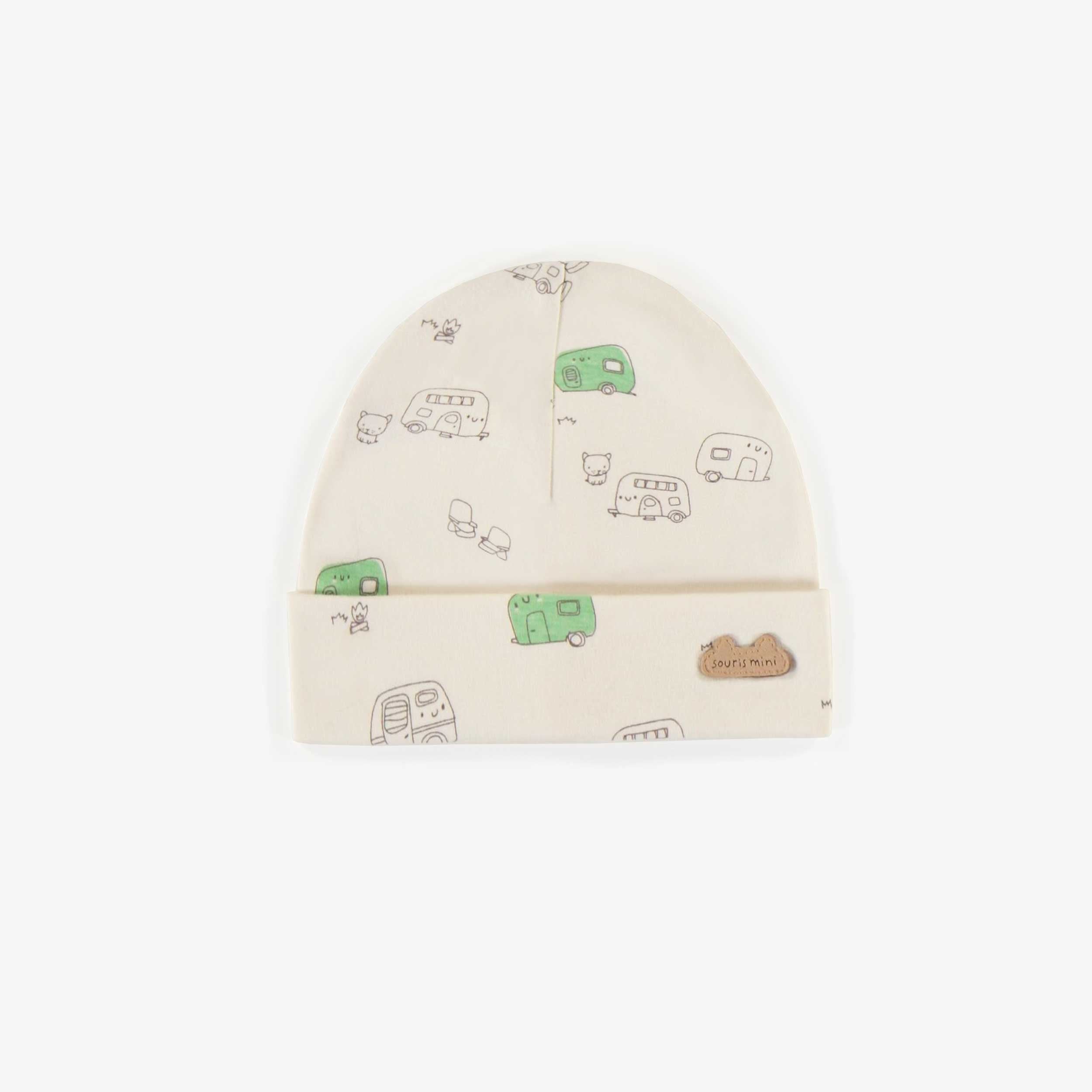 Bonnet crème à motifs en coton biologique, naissance