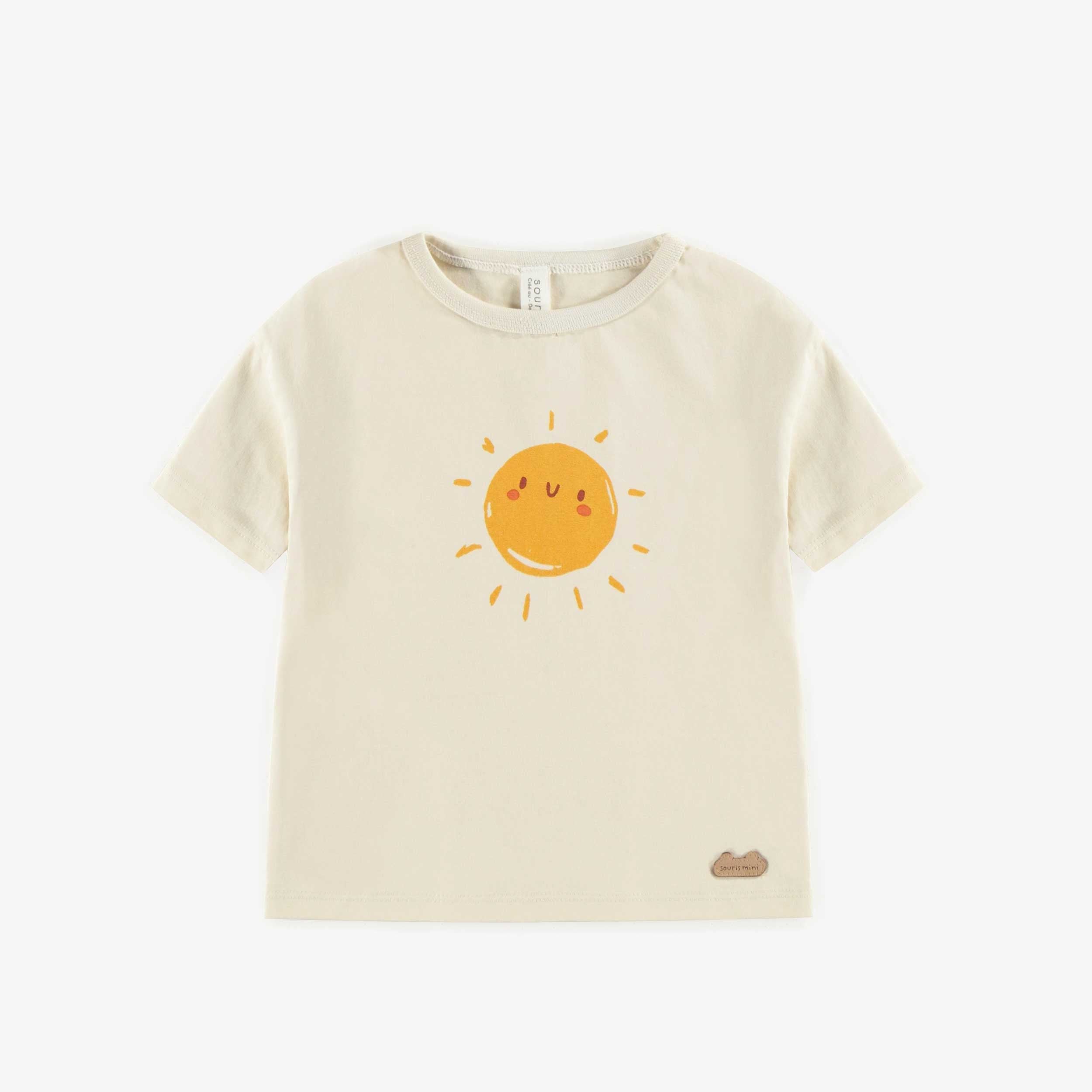 Cream t-shirt in stretch organic cotton, newborn