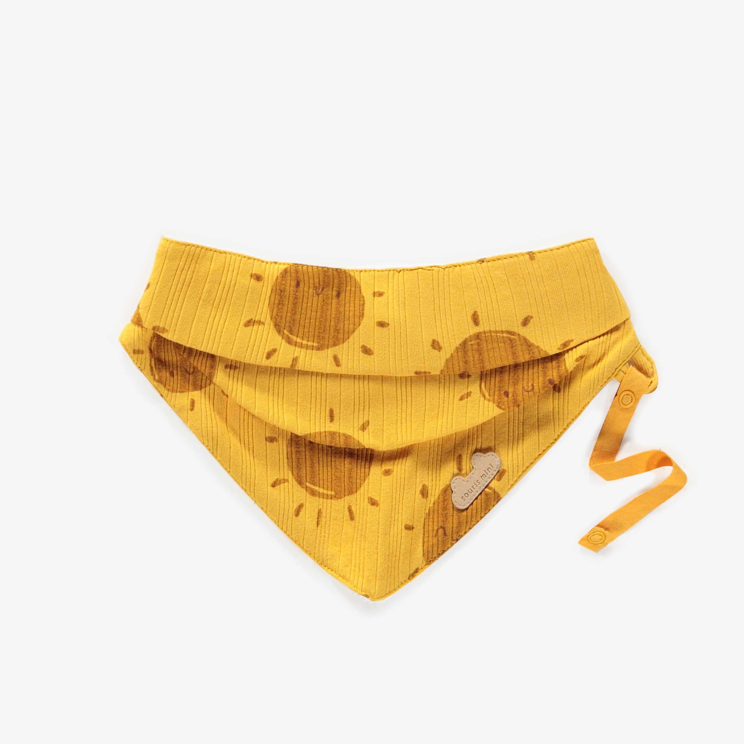 Yellow patterned bib in cotton, newborn