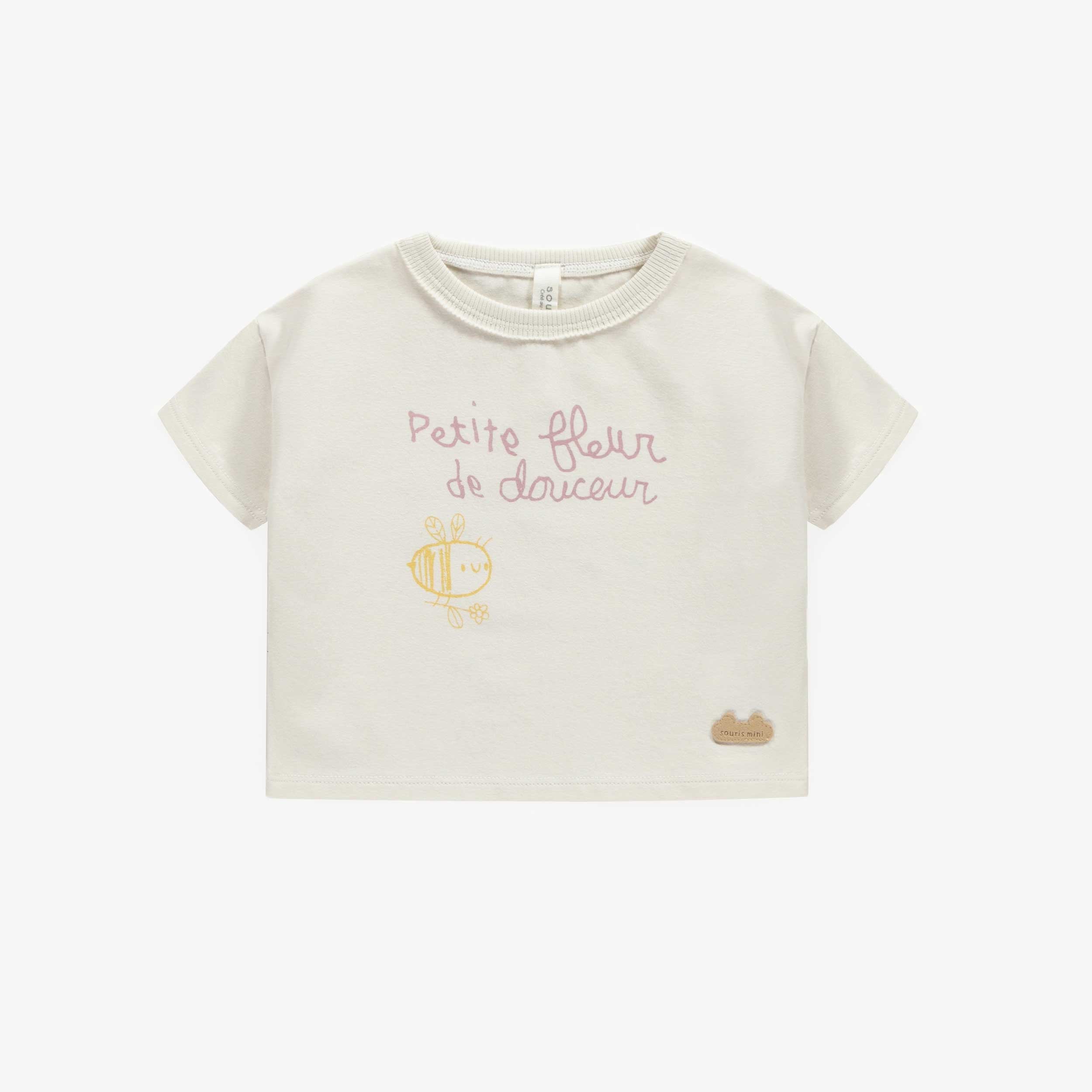 Cream t-shirt straight cut in organic cotton, newborn