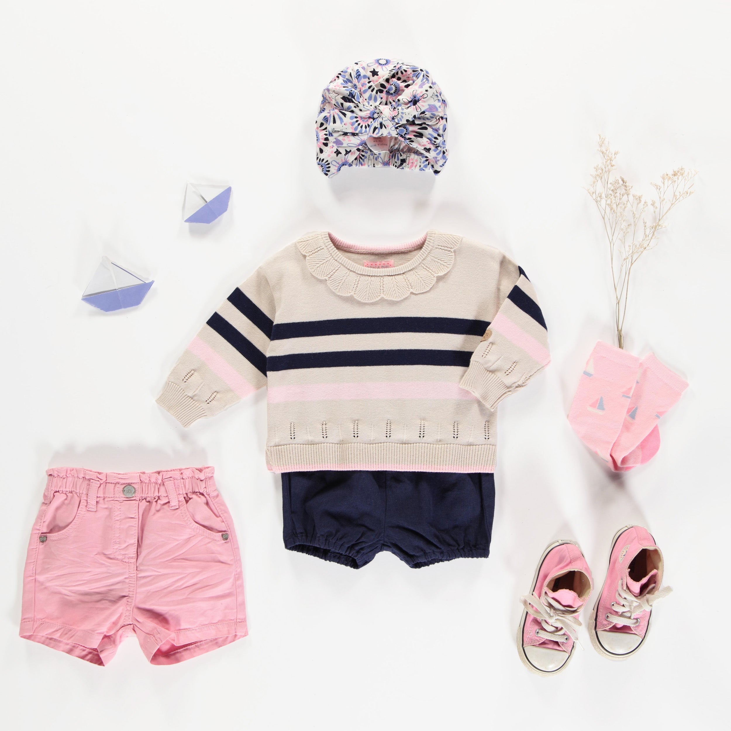 Navy relaxed fit short in linen and cotton, baby