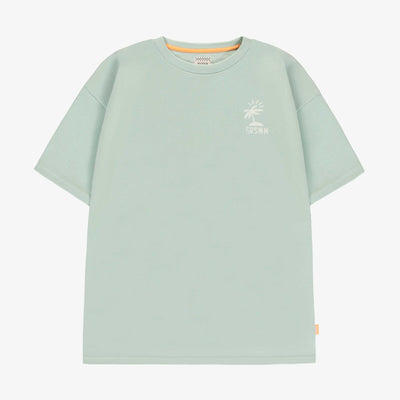 T-shirt à manches courtes vert sauge avec illustrations, adulte || Sage green short-sleeved t-shirt with illustrations, adult