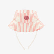 Chapeau de soleil réversible crème et rose à rayures, bébé || Cream and pink reversible bucket hat with stripes, baby