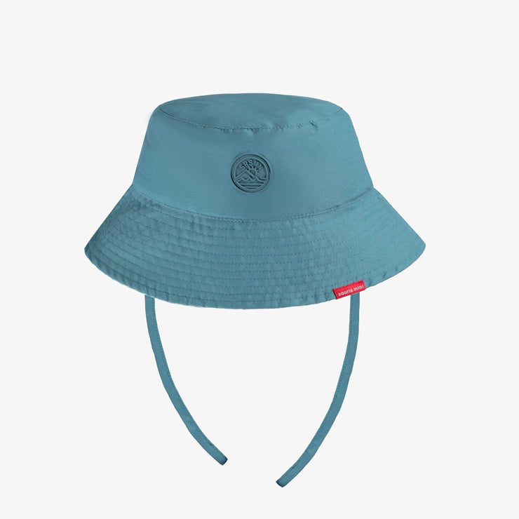 Chapeau de soleil réversible bleu et crème à rayures, bébé || Blue and cream reversible bucket hat with stripes, baby
