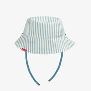 Chapeau de soleil réversible bleu et crème à rayures, bébé || Blue and cream reversible bucket hat with stripes, baby
