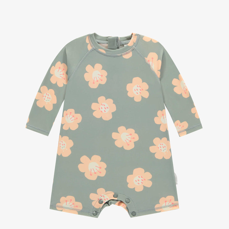 Maillot de bain une-pièce vert fleuri, bébé || Green floral one piece swimsuit, baby