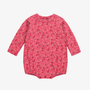 Maillot de bain une-pièce rose à motif de petites baies, bébé || Pink one-piece swimsuit with small berry pattern, baby
