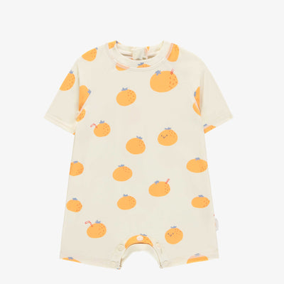 Maillot de bain une-pièce à manches courtes crème au motif d’orange, bébé  || Cream short-sleeved one-piece swimsuit with orange print, baby