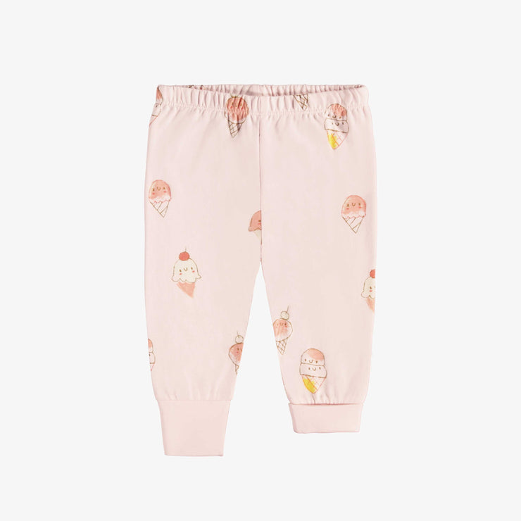 Pyjama rose pâle avec un motif de crèmes glacées en jersey, bébé || Light pink pajama with an ice cream print in jersey, baby