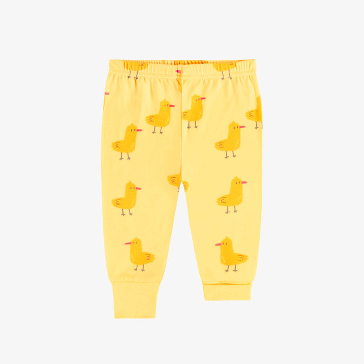 Pyjama deux pièces jaune en jersey extensible à motif de canards, bébé || Yellow two pieces pyjamas in strech jersey with duck all over print, baby