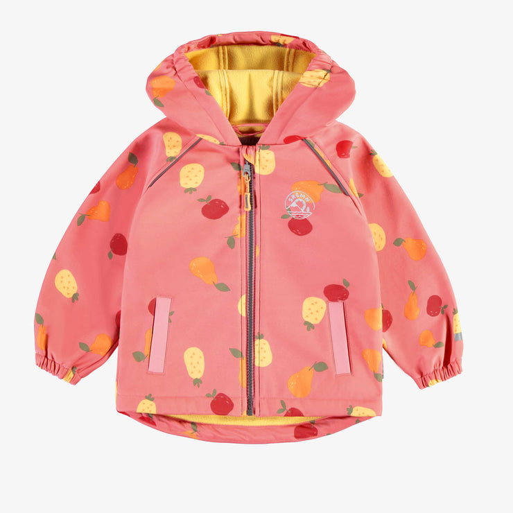 Manteau rose à coquille souple avec motif fruité, bébé || Pink soft shell coat with fruit print, baby