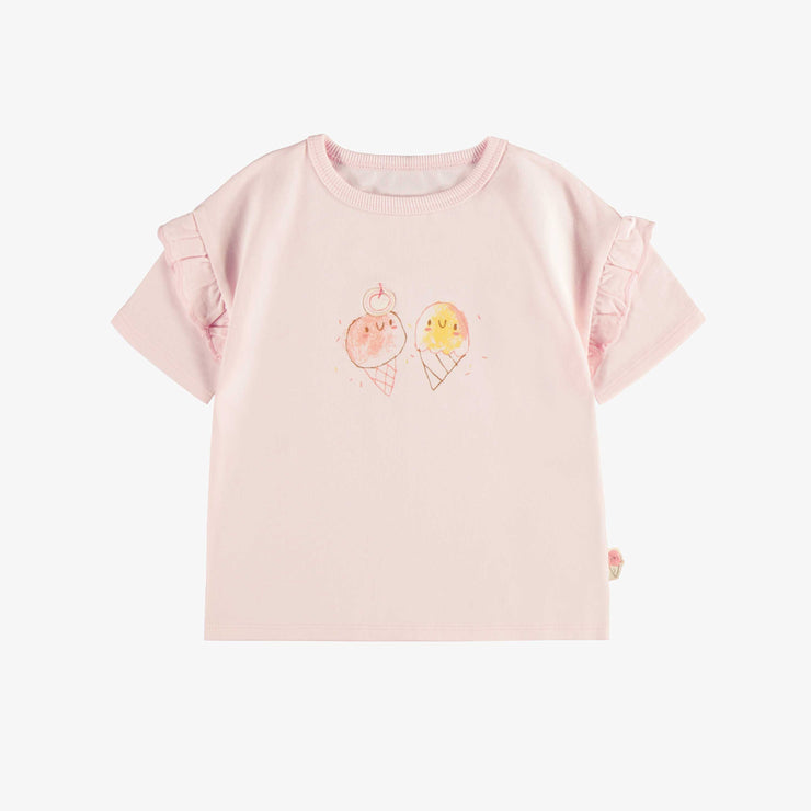 T-shirt manches courtes de coupe décontractée rose pâle avec illustration, bébé || Light pink pattern short sleeves relaxed fit t-shirt, baby
