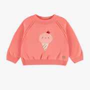 Chandail de maille à manches longues rose avec motif jacquard, bébé || Pink long sleeve knitted sweater with jacquard pattern, baby