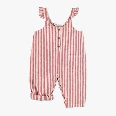 Une pièce rouge et crème à rayures en coton et lin, bébé || Red and cream striped one piece in cotton and linen, baby