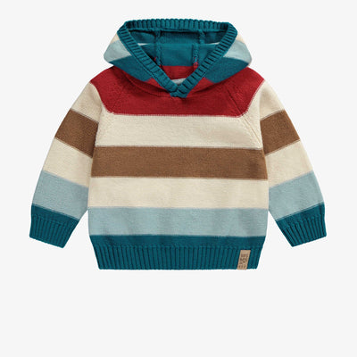 Chandail de maille à manches longues à rayures multicolores, bébé || Multicolored striped long sleeves knitted sweater, baby