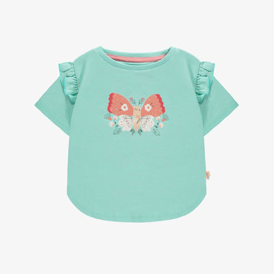 T-shirt à manches courtes bleu pâle avec un papillon, bébé || Light blue short sleeves t-shirt with butterfly print, baby