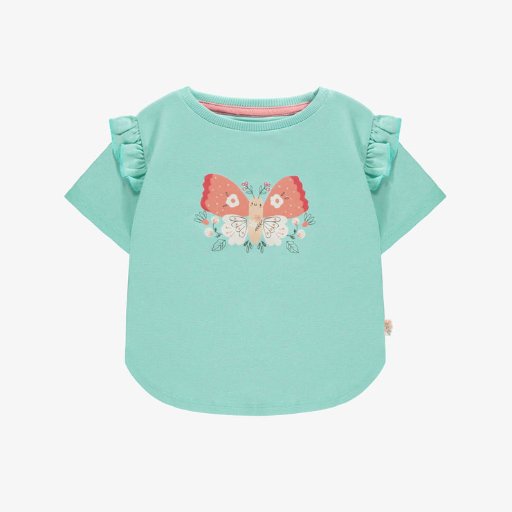 T-shirt à manches courtes bleu pâle avec un papillon, bébé || Light blue short sleeves t-shirt with butterfly print, baby