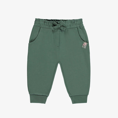 Pantalon coupe régulière vert en coton français, bébé || Green regular fit pants in french terry, baby