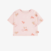 T-shirt manches courtes coupe décontractée rose pâle avec écrevisses, bébé || Light pink short sleeves relaxed fit t-shirt with crayfish, baby