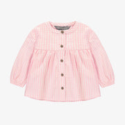 Chemise manches longues rose et crème à carreaux, bébé || Pink and cream plaid long sleeves shirt, baby